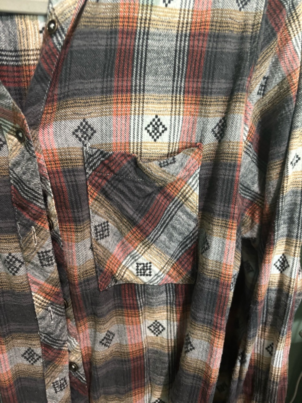 CO Plaid Button-Up Shirt in Rust, Black & Cream - Picture 3 of 4